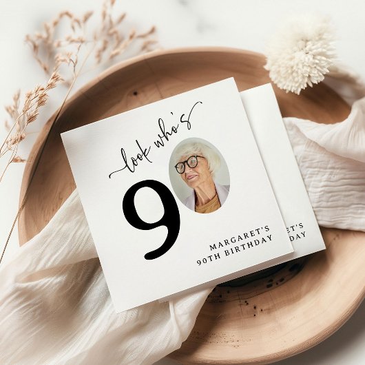 Look Who's 90! Modern Photo 90th Birthday Servet