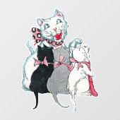  look Witte Kat Kittens Roze linten Bogen Raamsticker (Vel)