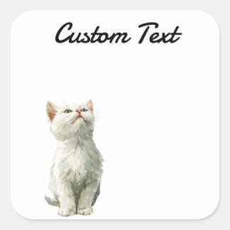 Looking Up Cat -3 | Personalized Custom Text Vierkante Sticker