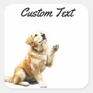Looking Up Puppy-4 | Personalized Custom Text Vierkante Sticker