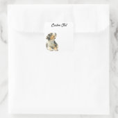 Looking Up Puppy | Personalized Custom Text Vierkante Sticker (Tas)