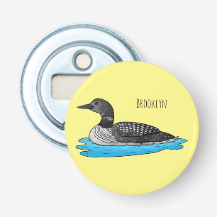Loon bird cartoon illustratie button flesopener