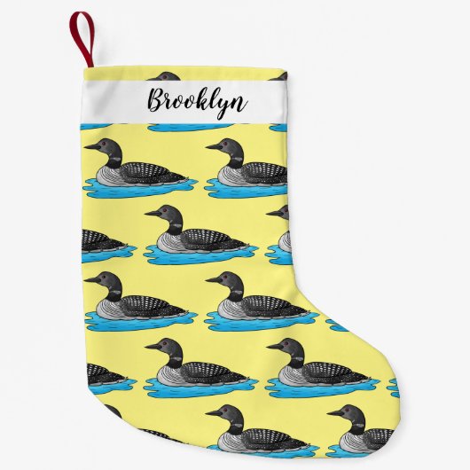 Loon bird cartoon illustratie kleine kerstsok (Voorkant)