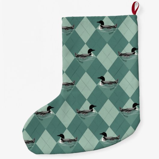 Loon Birds Soft Blauwgroen Argyle Pattern Lake Cab Grote Kerstsok (Achterkant)