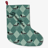 Loon Birds Soft Blauwgroen Argyle Pattern Lake Cab Grote Kerstsok (Voorkant)