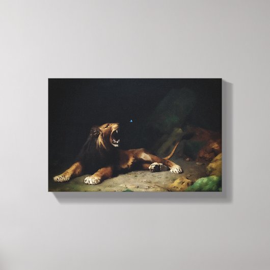 Loon die aan een vlinder springt canvas afdruk (Voorkant)