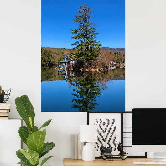 Loon Island Reflection - Newfound Lake Poster (Thuiskantoor)