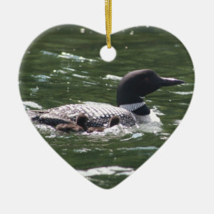 Loon met baby's 2 keramisch ornament