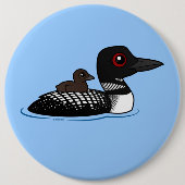 Loon met chick ronde button 6,0 cm (Voorkant)