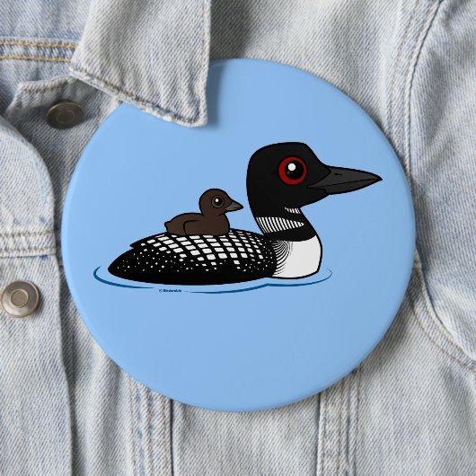 Loon met chick ronde button 6,0 cm (In situ)