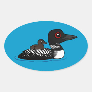 Loon met kuiken ovale sticker