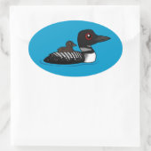 Loon met kuiken ovale sticker (Tas)