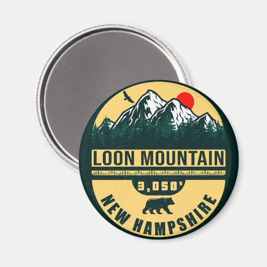 Loon Mountain NH — Retro skilvenirs Magneet (Voorkant / Achterkant)