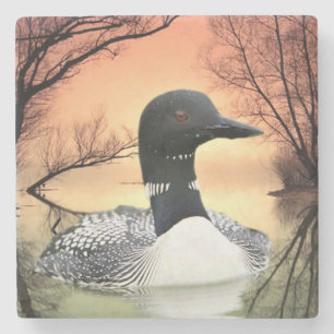 Loon op Lake Loon reflecteert oproep van de Loon Stenen Onderzetter