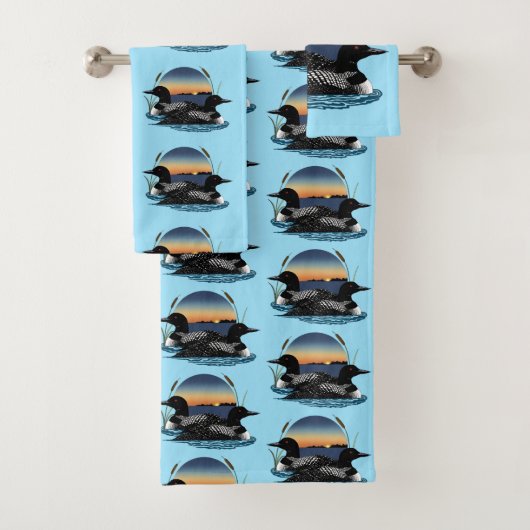 Loon paar zonsondergang blauw bad handdoek (Insitu)