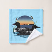 Loon paar zonsondergang blauw bad handdoek (Wasdoekje)