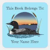 Loon Sunset Blue Bookplate Vierkante Sticker (Voorkant)
