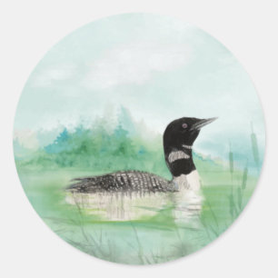 Loon, vogel, wilde natuur, Natuur, Klassieke Ronde Ronde Sticker