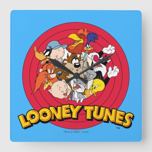 LOONEY TUNES™ Character Logo Vierkante Klok (Voorkant)