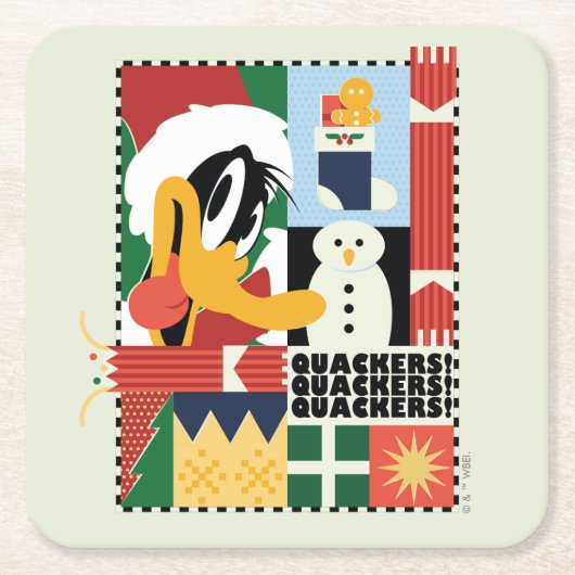 LOONEY TUNES™ DAFFY DUCK™ Holiday Quackers Vierkante Kartonnen Onderzetter (Voorkant)