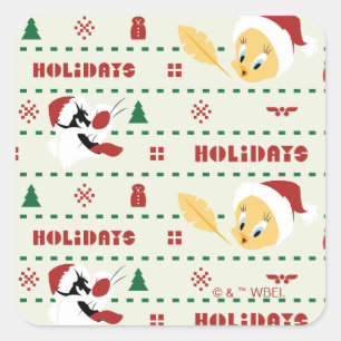 LOONEY TUNES™ SYLVESTER™ & TWEETY™ vakantiepatroon Vierkante Sticker