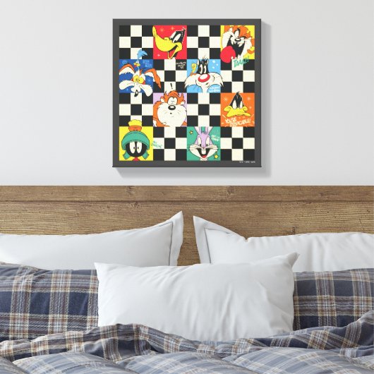 LOONEY TUNES™-tekens op zwart-witchecker Canvas Afdruk (Insitu (Slaapkamer))