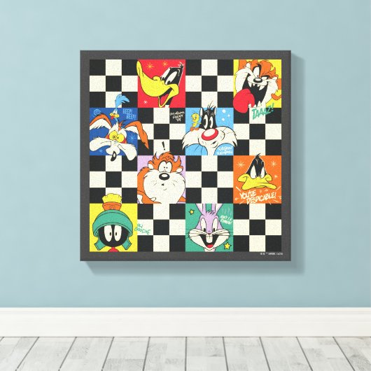 LOONEY TUNES™-tekens op zwart-witchecker Canvas Afdruk (Insitu (Houten vloer))