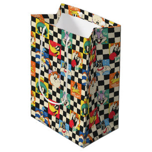 LOONEY TUNES™-tekens op zwart-witchecker Medium Cadeauzakje