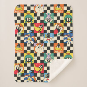LOONEY TUNES™-tekens op zwart-witchecker Sherpa Deken