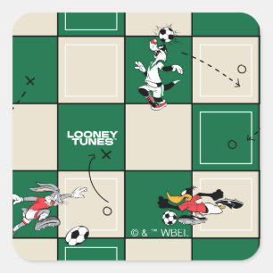 LOONEY TUNES™ Voetbal Rasterpatroon Vierkante Sticker