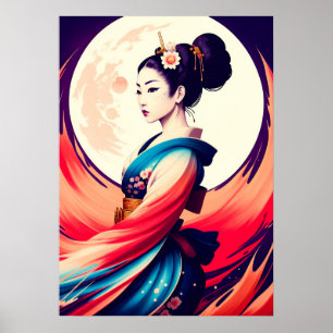 Loop in het maanlicht Japanse Geisha Poster