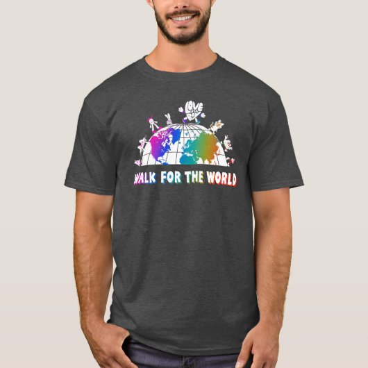 Loop voor de wereld met liefde in de baai t-shirt (Voorkant)