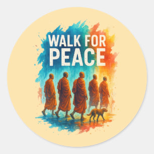 Loop voor Vrede – Regenachtige monnik marcheert sp Ronde Sticker