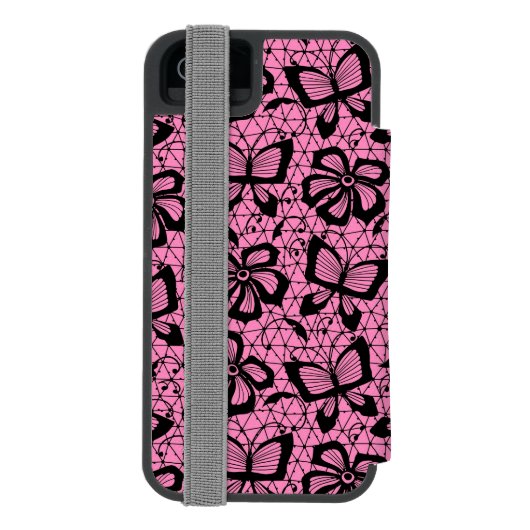 looppatroon met vlinders incipio iPhone portemonnee hoesje (Agenda Achterkant)