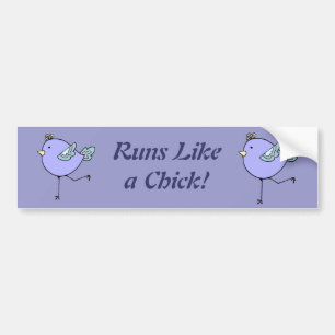 Loopt als een kuiken Motivatie Running Cartoon Bir Bumpersticker