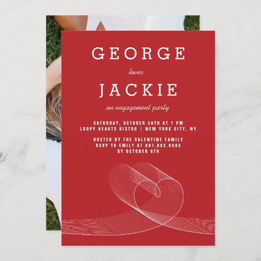 Loopy Love Lines Engagement Invitation (Devant / Derrière)