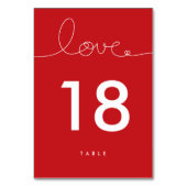 Loopy Love Red Heart Mariage Numéro de table Carte (Dos)