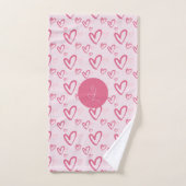 Loose Pink Heart Motif Valentine Monogramme (Serviette à main)