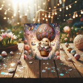 Lop Eared Bunny Pastel Easter Egg Balloon Feestdagenkaart