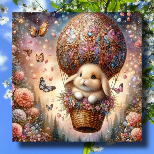 Lop Eared Bunny Pastel Easter Egg Balloon Feestdagenkaart