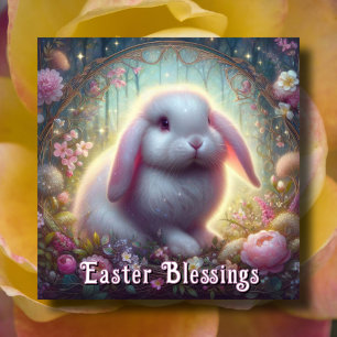 Lop Eared Bunny Pink Floral Art Nouveau Pasen Feestdagenkaart