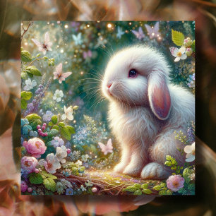 Lop Eared Bunny Vlinders Lente Bloemen Feestdagenkaart