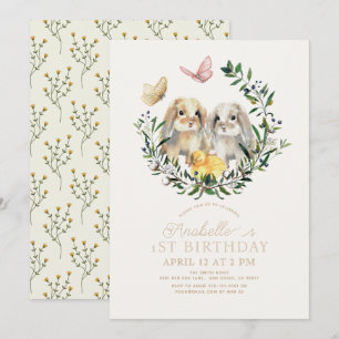 Lop Konijn Konijntje Chick Vlinder 1e Verjaardag Kaart