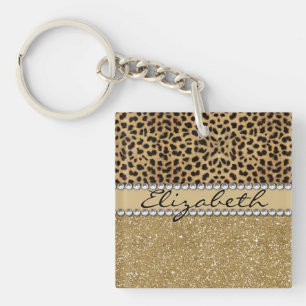 Lopard Spot Gold Glitter Rhinestone FOTO PRINT Sleutelhanger