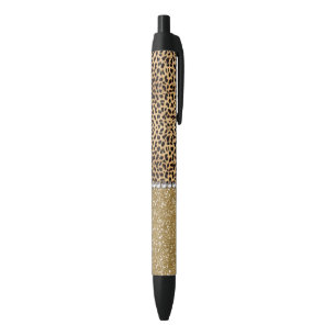 Lopard Spot Gold Glitter Rhinestone FOTO PRINT Zwarte Inkt Pen