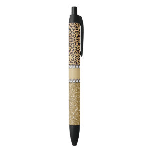 Lopard Spot Gold Glitter Rhinestone FOTO PRINT Zwarte Inkt Pen