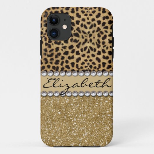 Lopard Spot Gold Glitter Rhinestone PRINT Case-Mate iPhone Case (Achterkant)