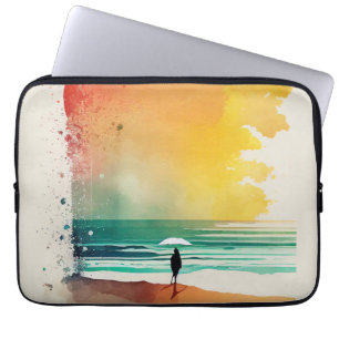 Lopen in de golven Abstract Strand Kunst Laptop Sleeve