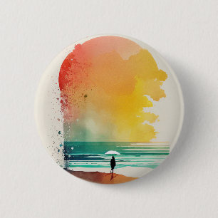 Lopen in de golven Abstracte strandkunst Ronde Button 5,7 Cm