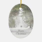 Lopen in de sneeuw keramisch ornament (Voorkant)